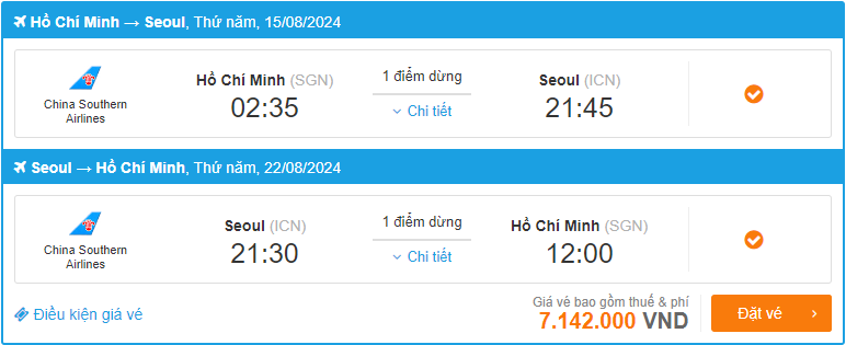 China Southern Airlines ve may bay di Seoul